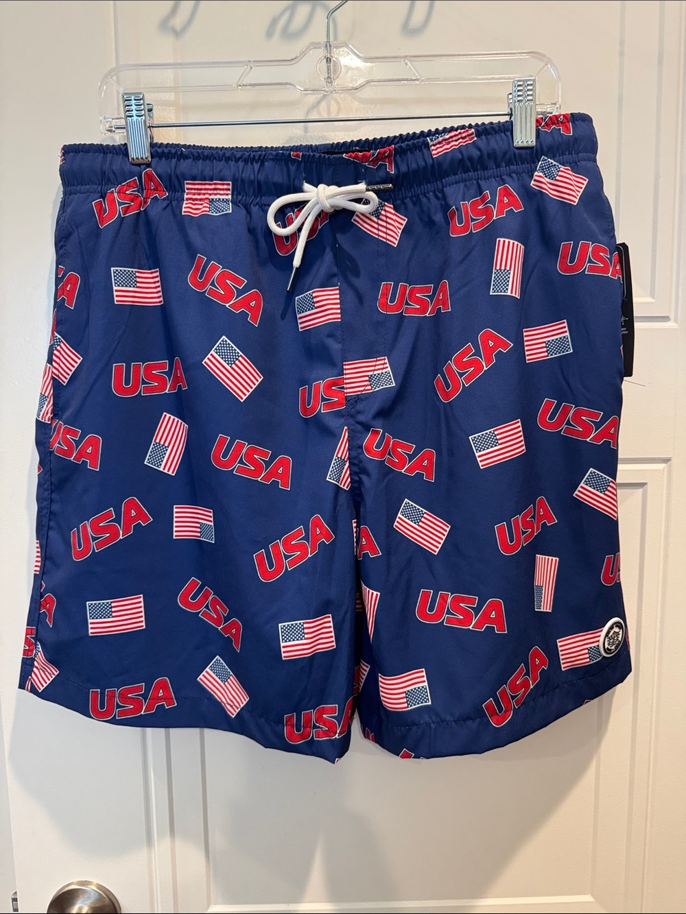 Brooklyn Cloth Navy USA Flag Swim Shorts with Red Accents